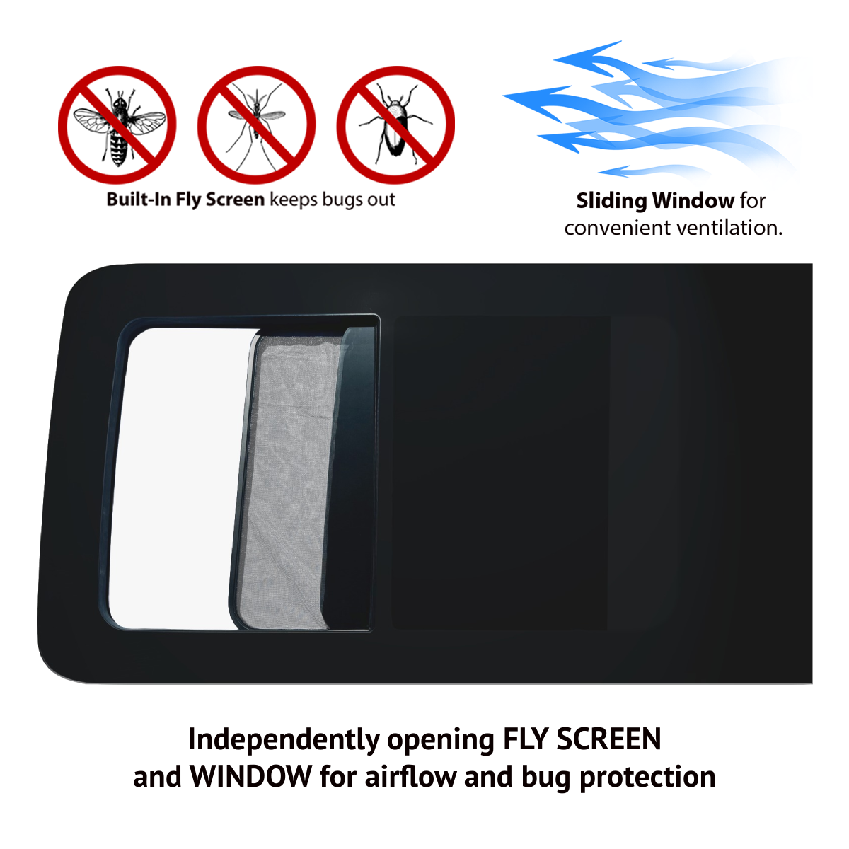 VWD TL201-SE SE-Series Sliding Van Window — Driver-Side Forward, Ford Transit (High / Medium Roof)