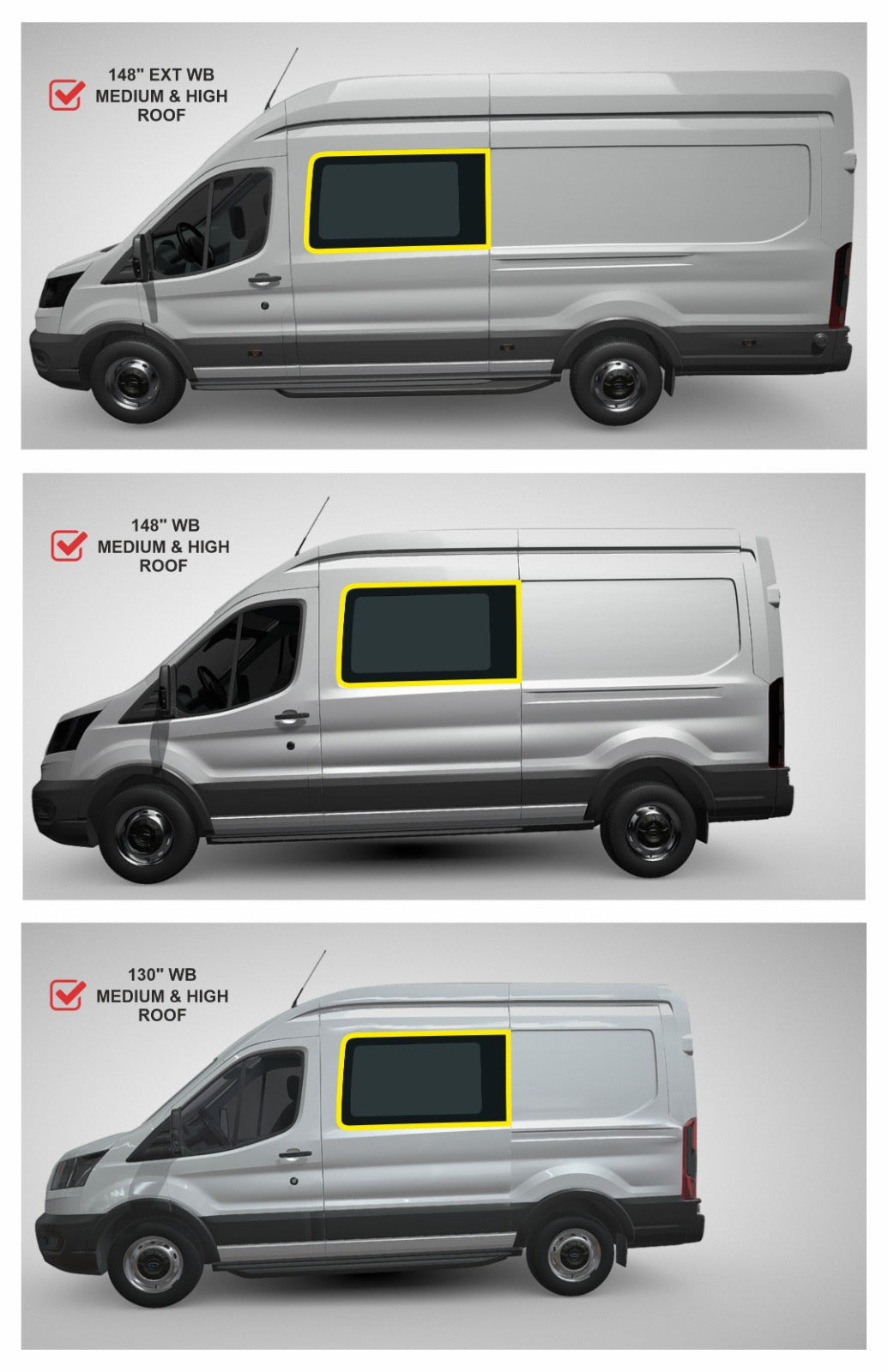 VWD TL201-F Solid Fixed Glass Window — Driver-Side Forward, Ford Transit