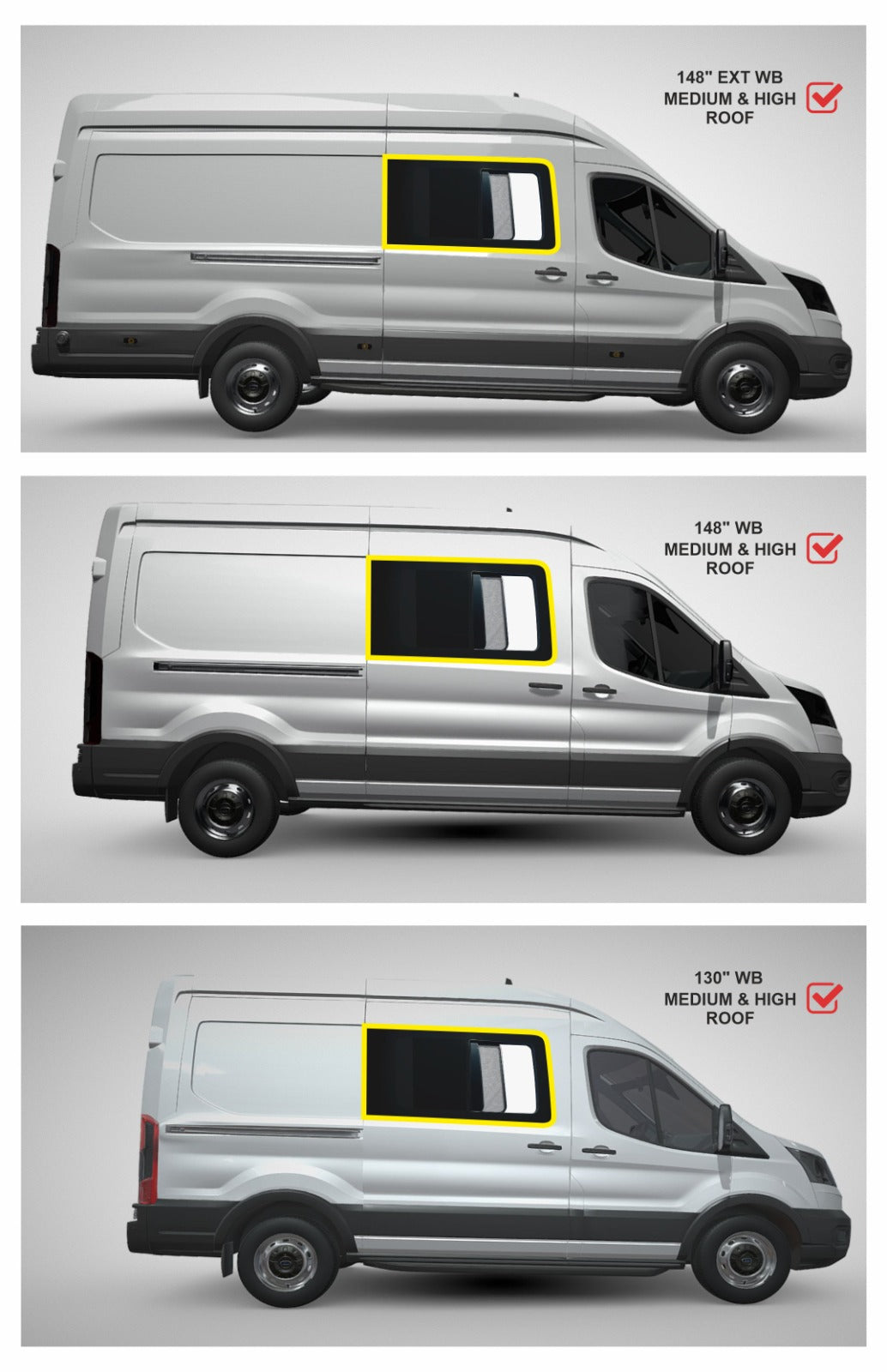 VWD TR201-SE SE-Series Sliding Van Window — Passenger-Side Sliding Door, Ford Transit (High / Medium Roof)
