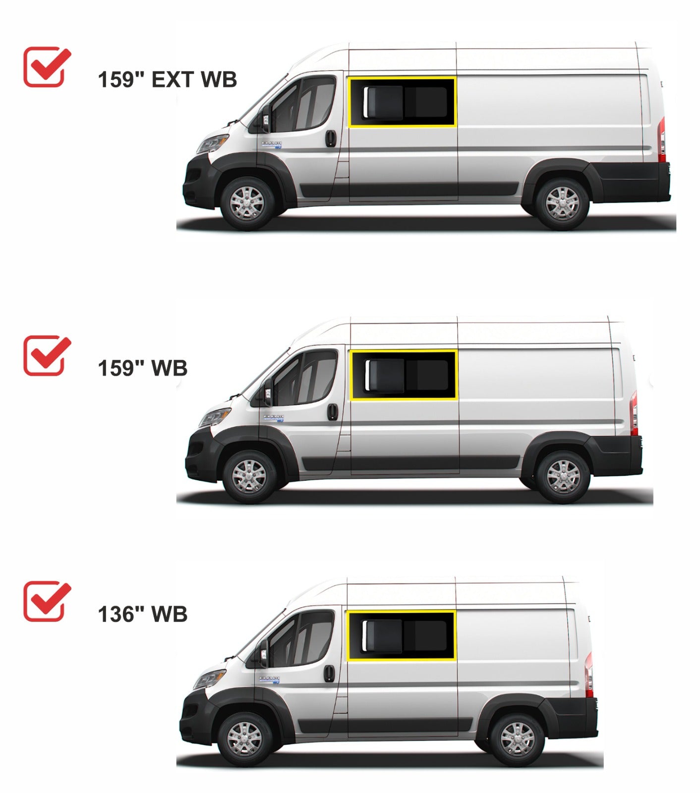 RAM ProMaster Driver Side SLIDING Front Window with FLY SCREEN for 2014- 2025 Models