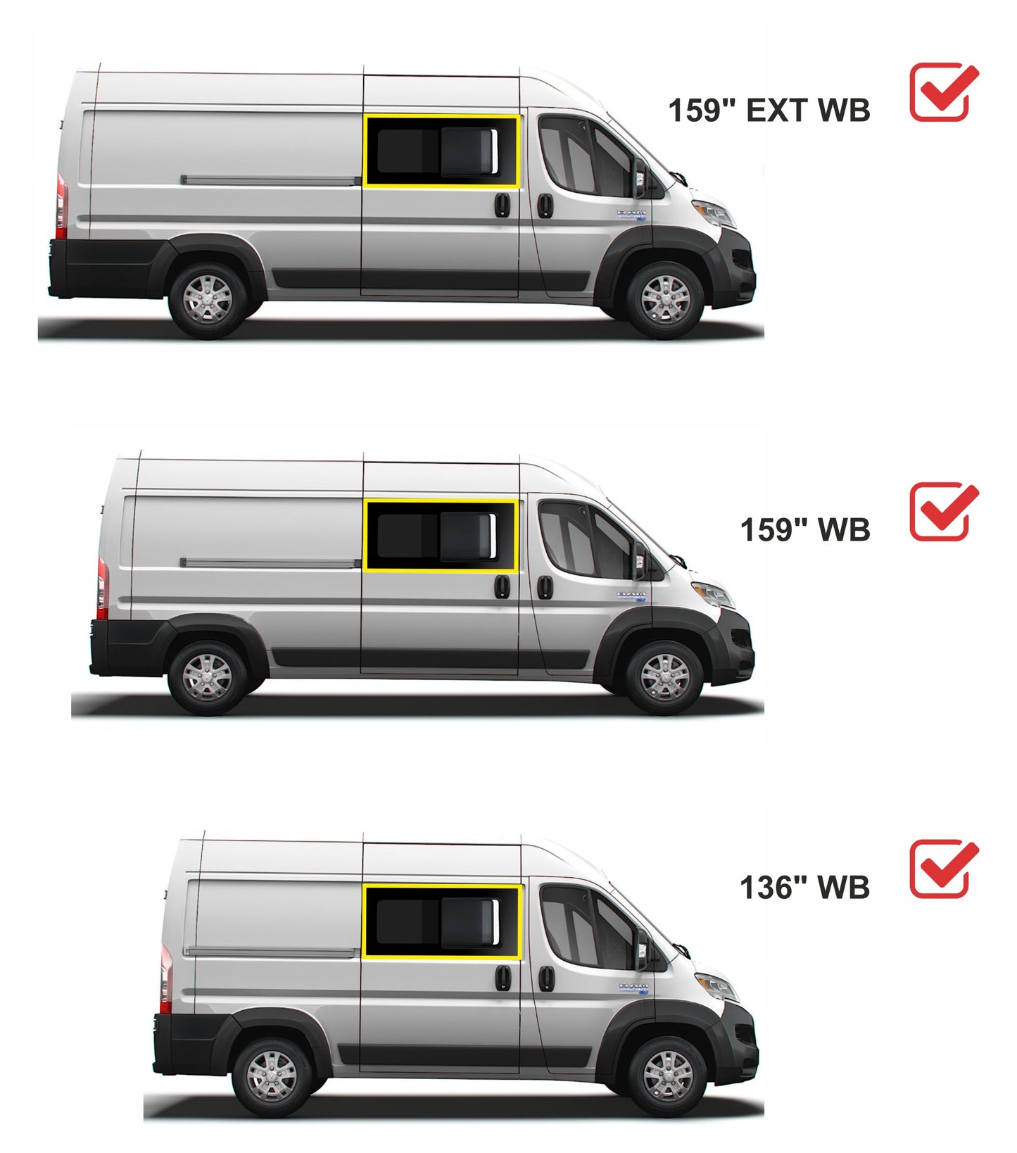 VWD RR301-SE SE-Series Sliding Van Window — Passenger-Side Sliding Door (Front-Opening) or Driver-Side Forward (Rear-Opening)