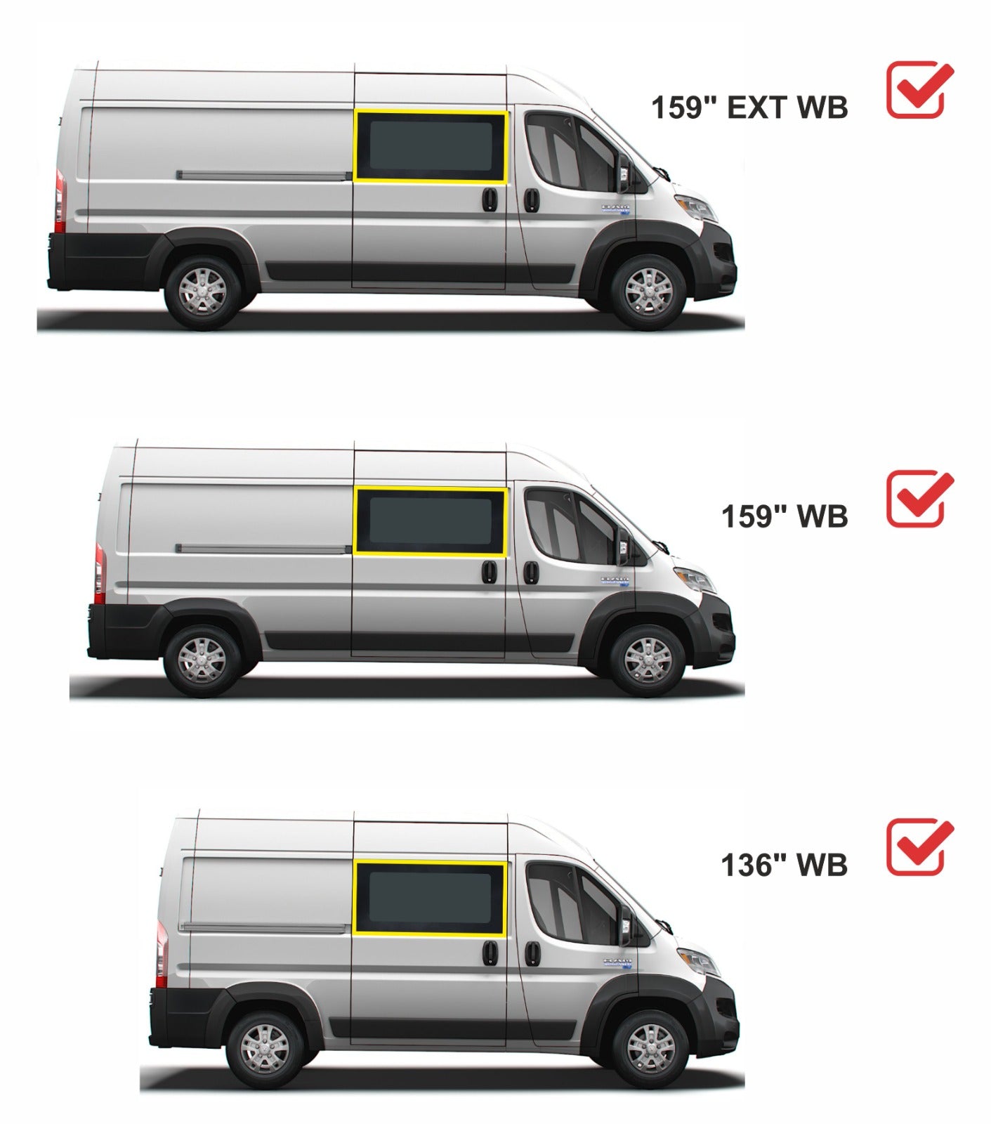 RAM ProMaster Passenger Side Front SOLID Window for 2014- 2025 Models
