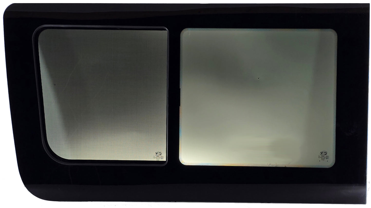 VWD SL101-SE — Driver Side Forward Slider Window for Mercedes Sprinter (2007-Present) With Integrated Fly Screen