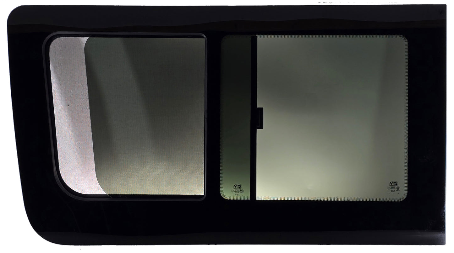 VWD SL101-SE — Driver Side Forward Slider Window for Mercedes Sprinter (2007-Present) With Integrated Fly Screen