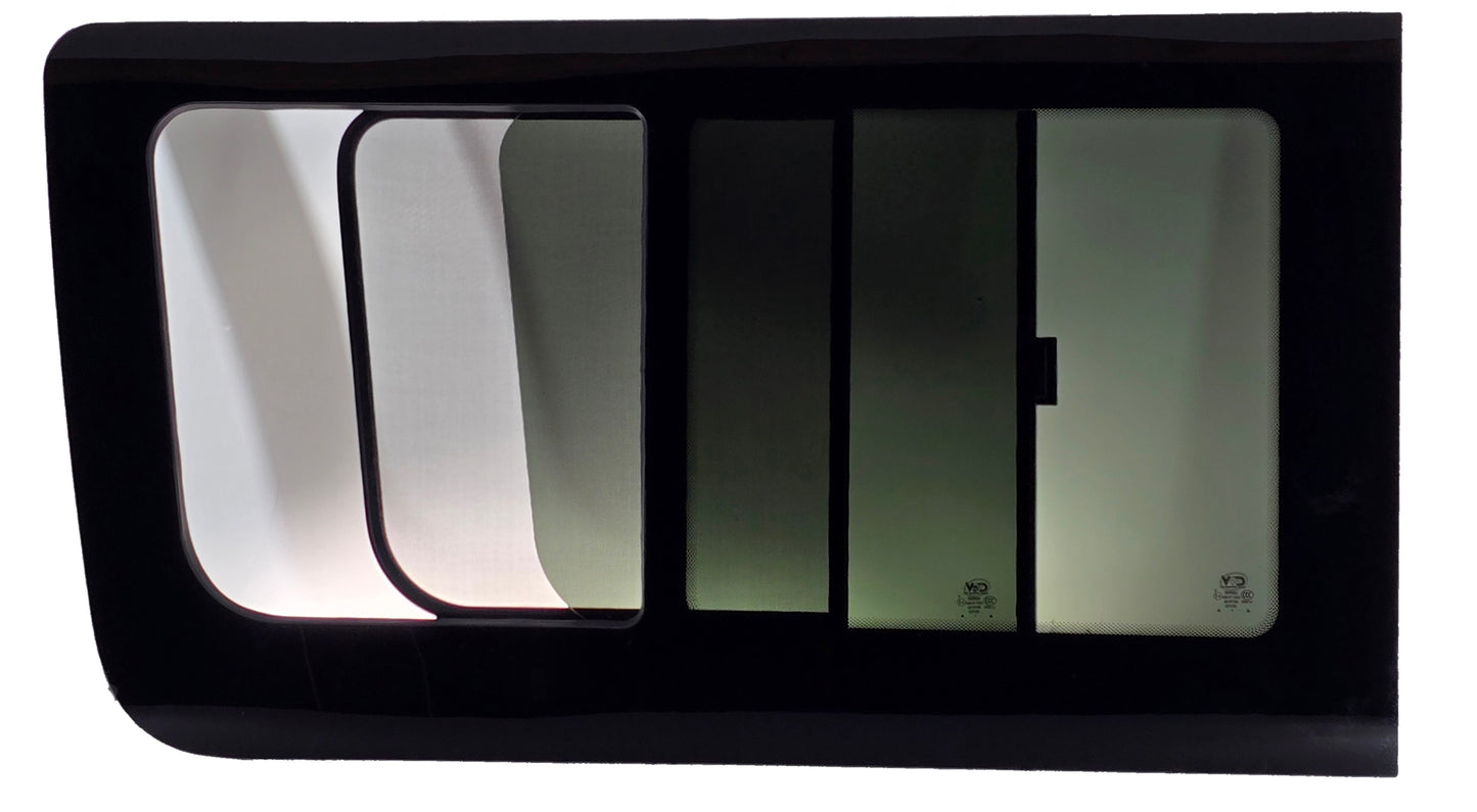 VWD SL101-SE — Driver Side Forward Slider Window for Mercedes Sprinter (2007-Present) With Integrated Fly Screen