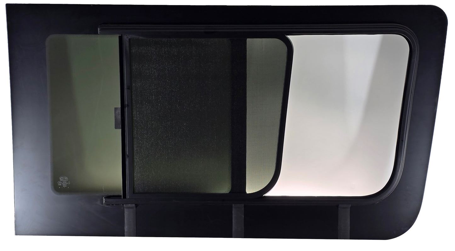 VWD SL101-SE — Driver Side Forward Slider Window for Mercedes Sprinter (2007-Present) With Integrated Fly Screen