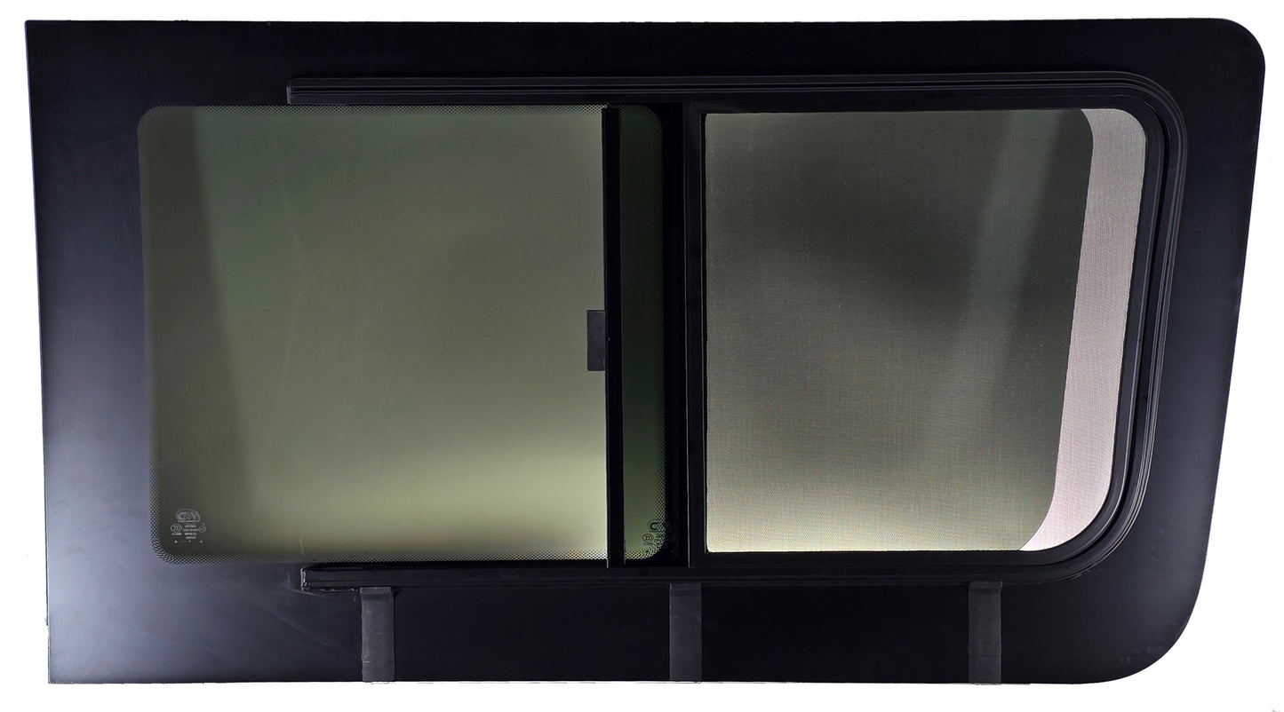 VWD SL101-SE — Driver Side Forward Slider Window for Mercedes Sprinter (2007-Present) With Integrated Fly Screen