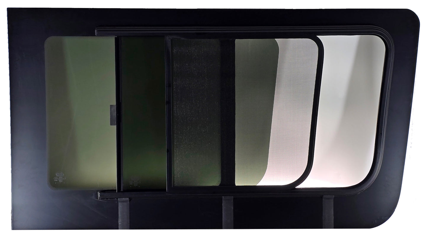 VWD SL101-SE — Driver Side Forward Slider Window for Mercedes Sprinter (2007-Present) With Integrated Fly Screen