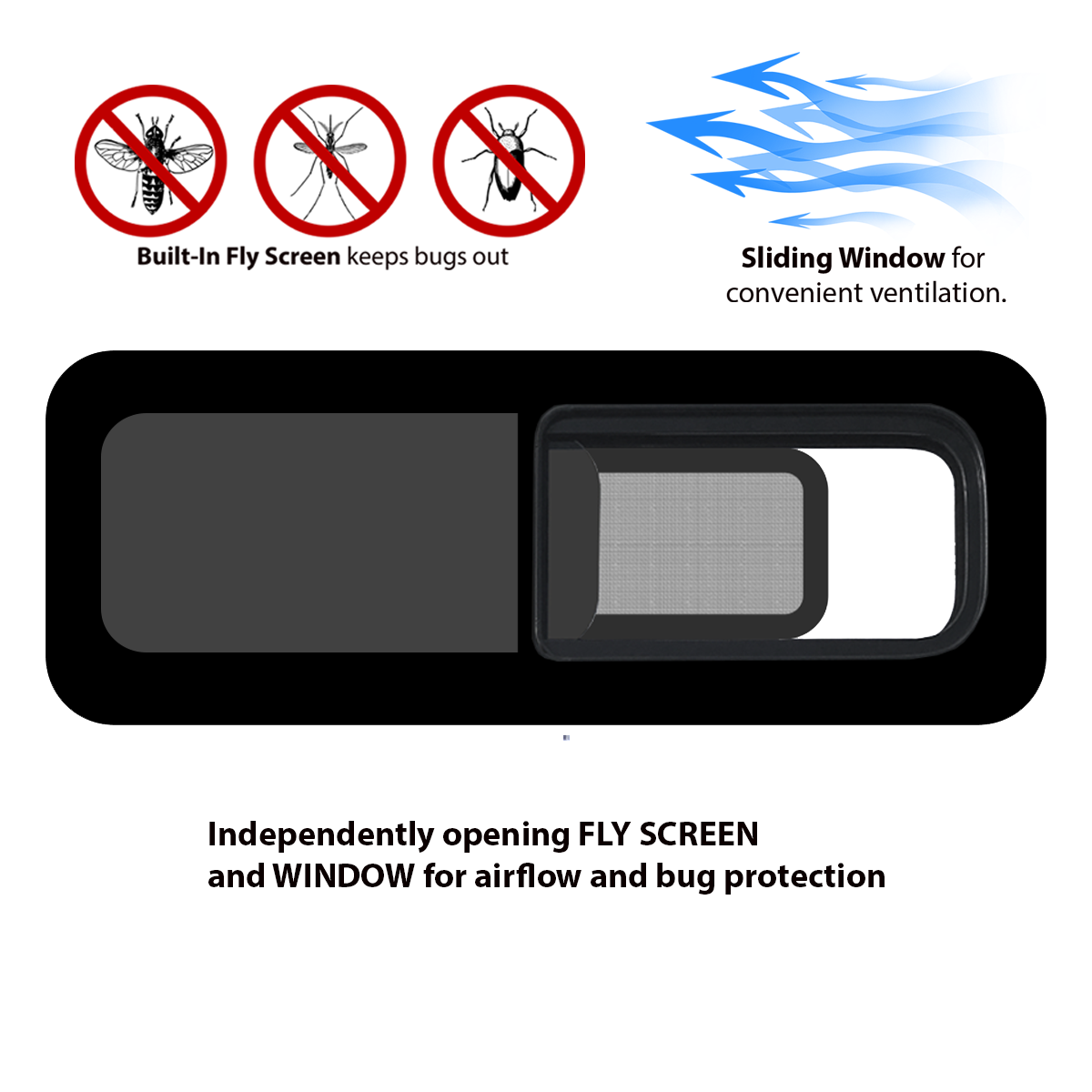 UNIVERSAL PASSENGER SIDE SLIDING BUNK WINDOW 40" X 15" WITH FLY SCREEN