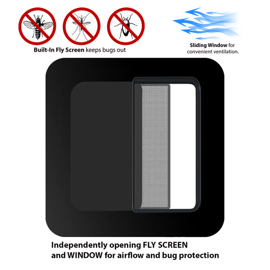 UNIVERSAL PASSENGER SIDE SLIDING BUNK WINDOW 16.7″ x 16.7″ WITH FLY SCREEN
