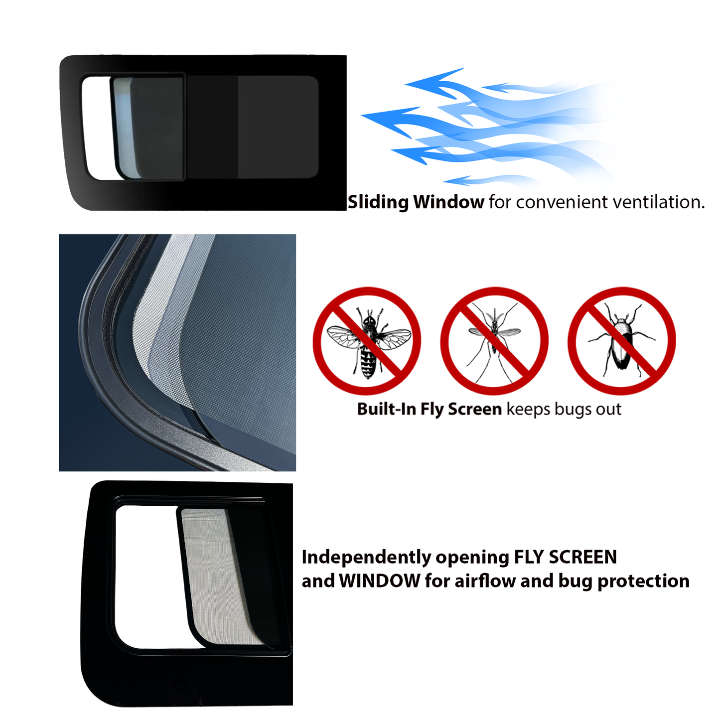 Mercedes Sprinter Driver Side First Sliding Window With Fly Screen