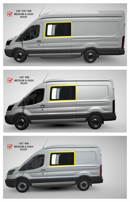 VWD TL201-SE SE-Series Sliding Van Window — Driver-Side Forward, Ford Transit (High / Medium Roof)