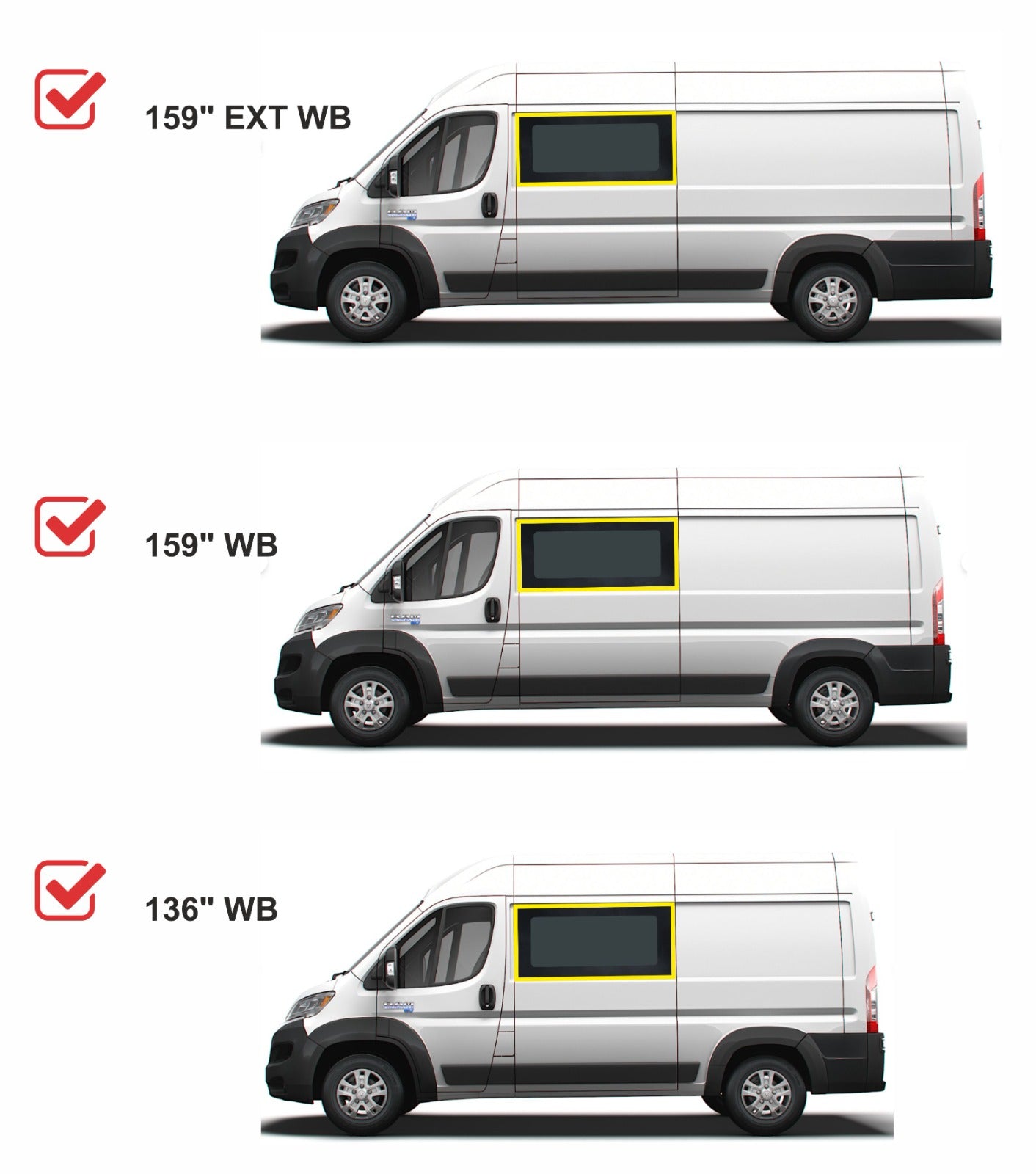 RAM ProMaster Driver Side Front SOLID Window for 2014- 2025 Models