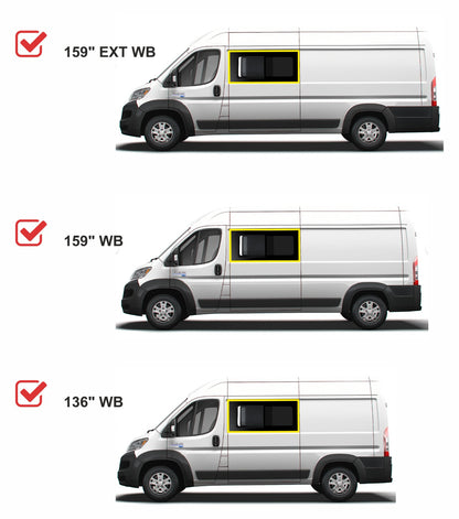 RAM ProMaster Driver Side SLIDING Front Window with FLY SCREEN  for 2014- 2025 Models