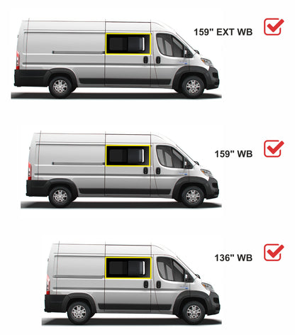 RAM ProMaster Passenger Side SLIDING Front Window with FLY SCREEN  for 2014- 2025 Models