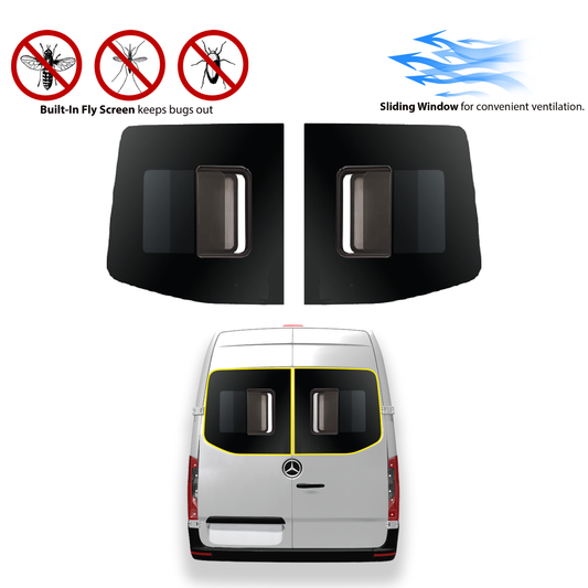 Mercedes Sprinter Sliding Rear Cargo Doors (for both sides) Windows With Fly Screen for 2019-2025 Models
