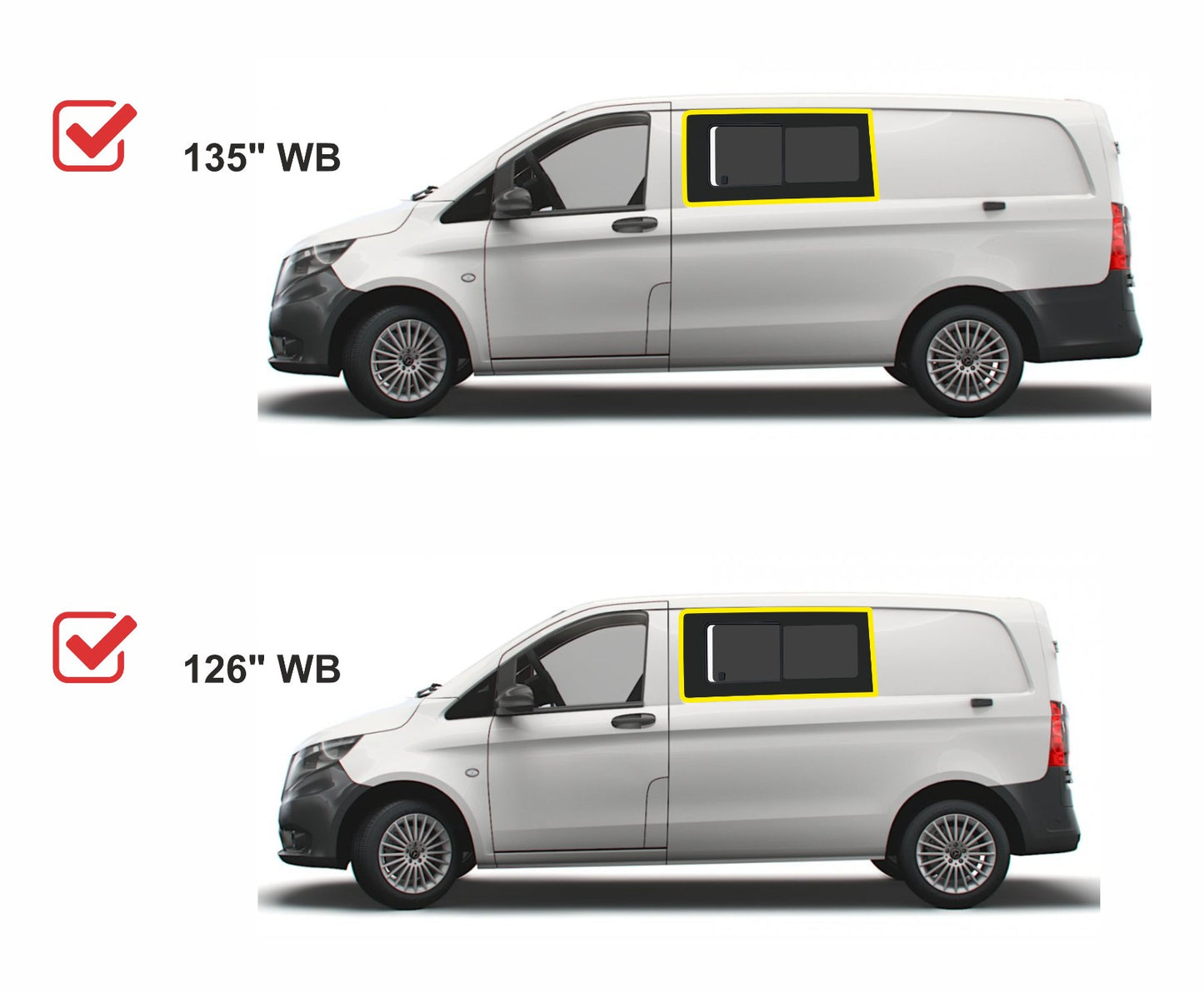 Mercedes Metris Driver Side Sliding Windows for 2015-2025 Models - Privacy Tinted