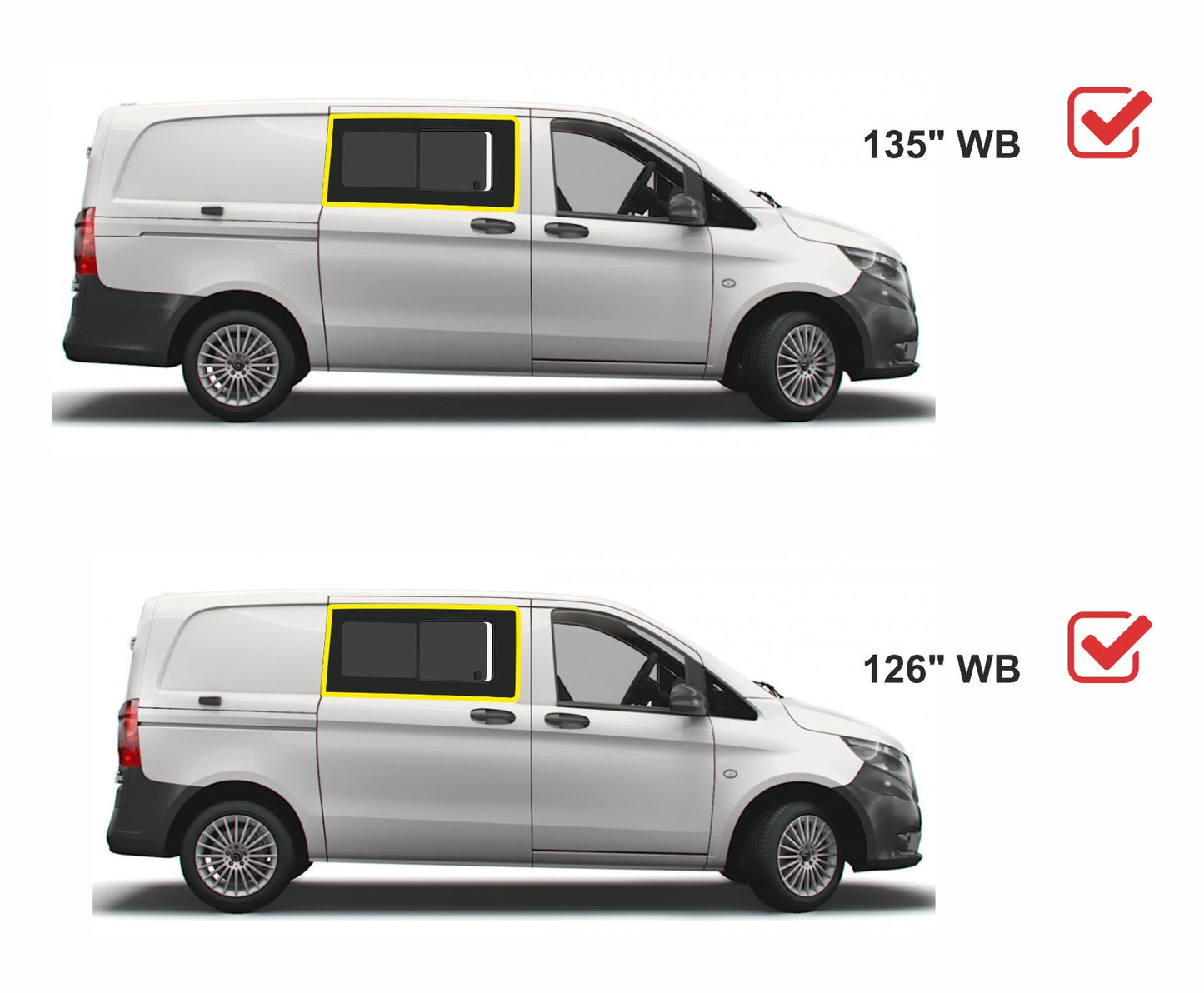Mercedes Metris Passenger Side Sliding Windows for 2015-2025 Models - Privacy Tinted